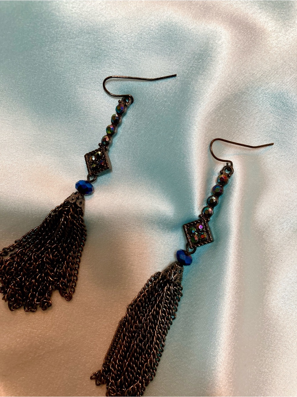 Art Deco Iridescent Dangle Earrings - Multicolor Accents